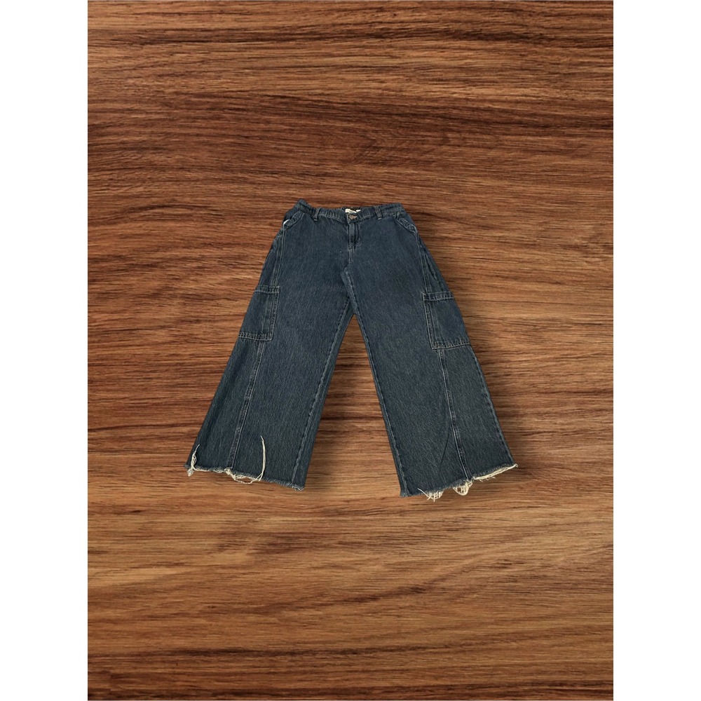 Celebrity Pink Cargo Jeans Womens Medium Dark‎ Blue Wide Leg Raw Hem